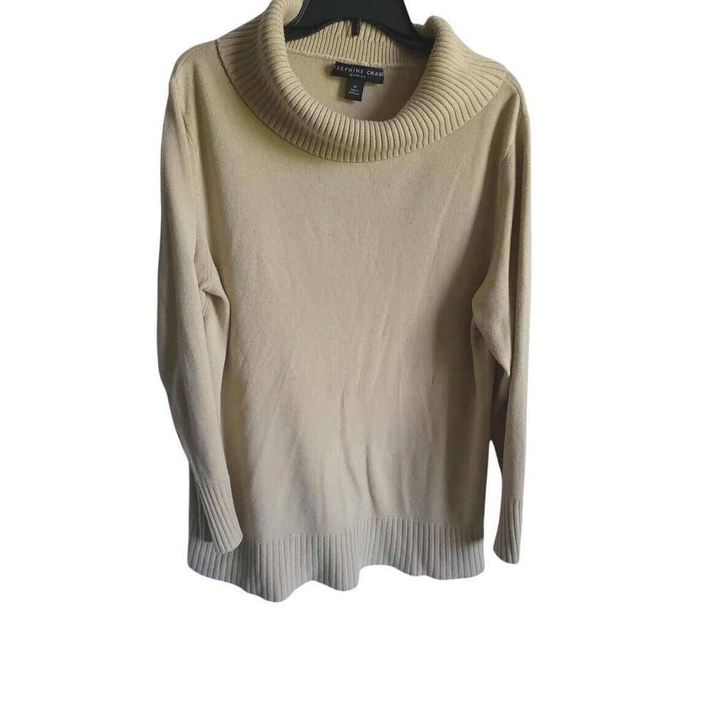Josephine Chaus Wmn Tan Cowl Neck Minimalist Long Sleeve Neutral Knit Sweater 1X